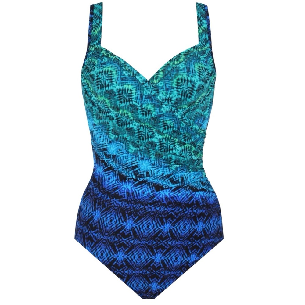 MiracleSuit‎ Underwire One Piece Swimsuit Size 10 It's A Wrap Blue Multicolor